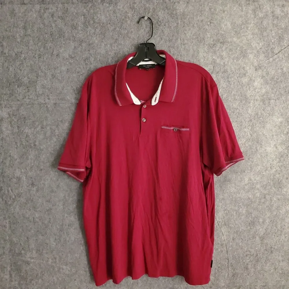 Ted Baker Polo Shirt Men Size 6 Short Sleeve Red Solid Sport Cotton Golf London‎